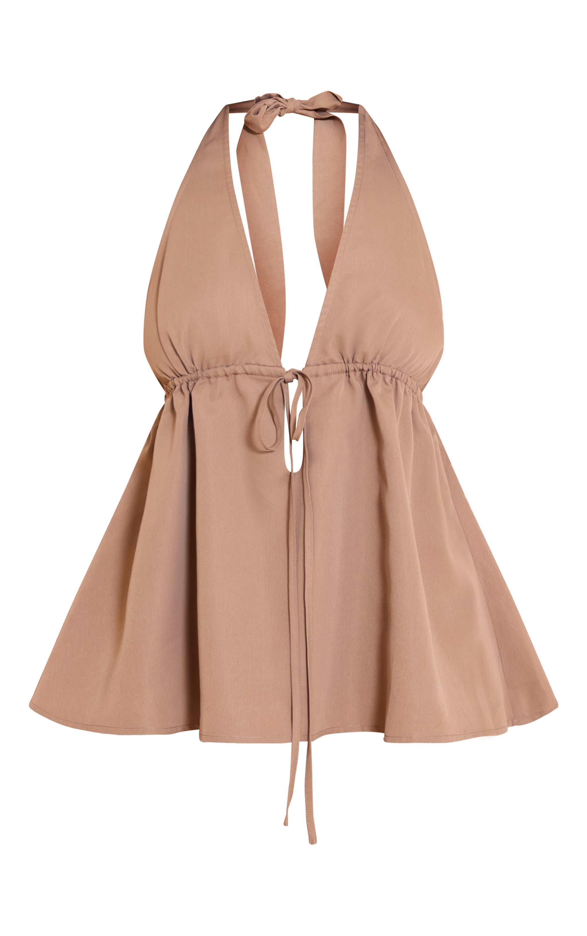 Taupe Woven Tie Back Halter Top image 5
