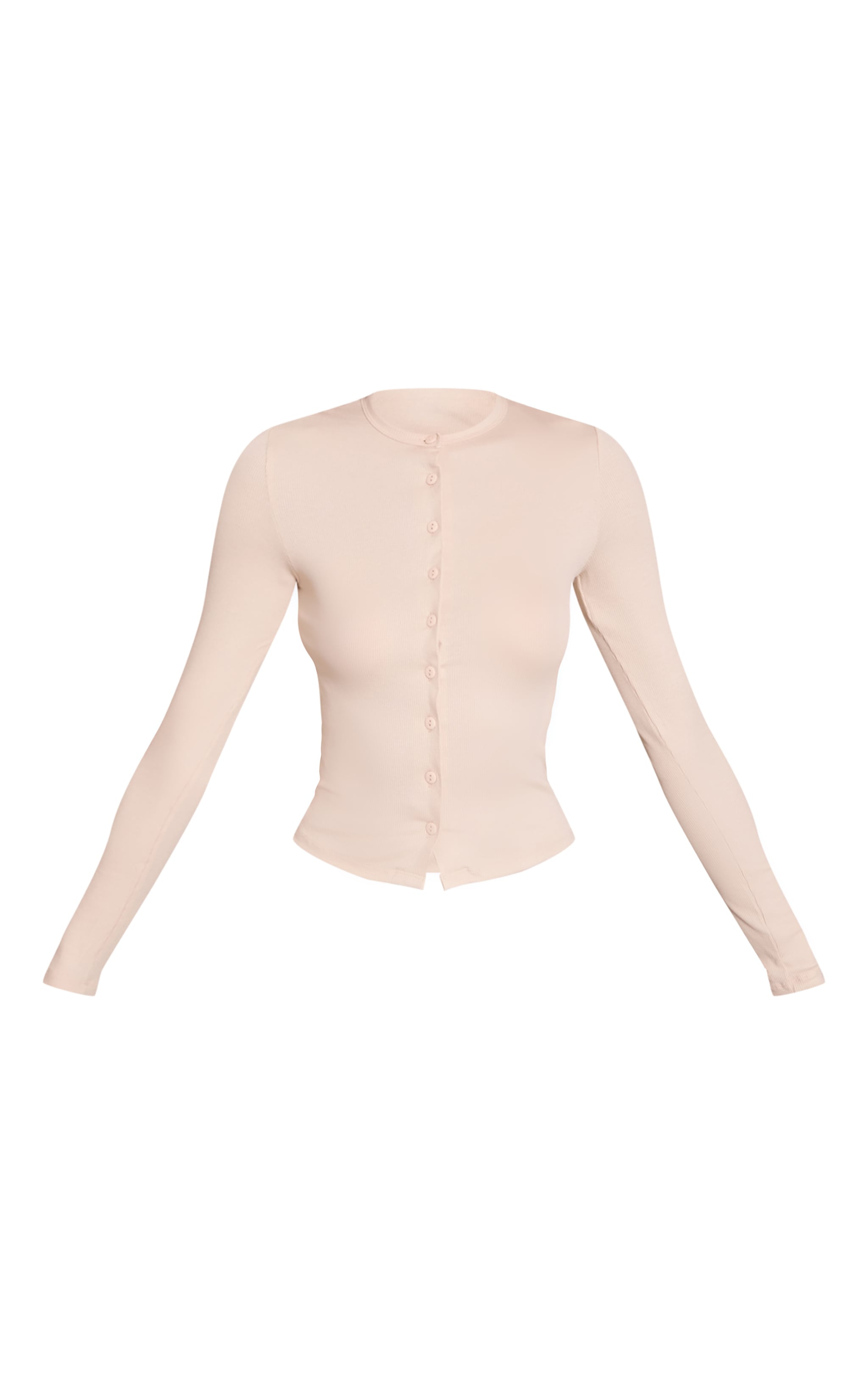 Beige Soft Rib Button Down Long Sleeve Top image 5