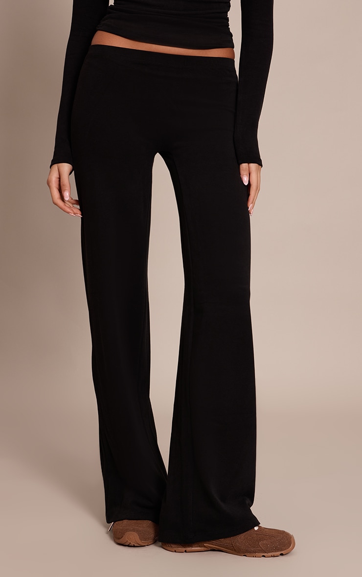 Pantalon décontracté droit en coton doux noir à taille basse image 2