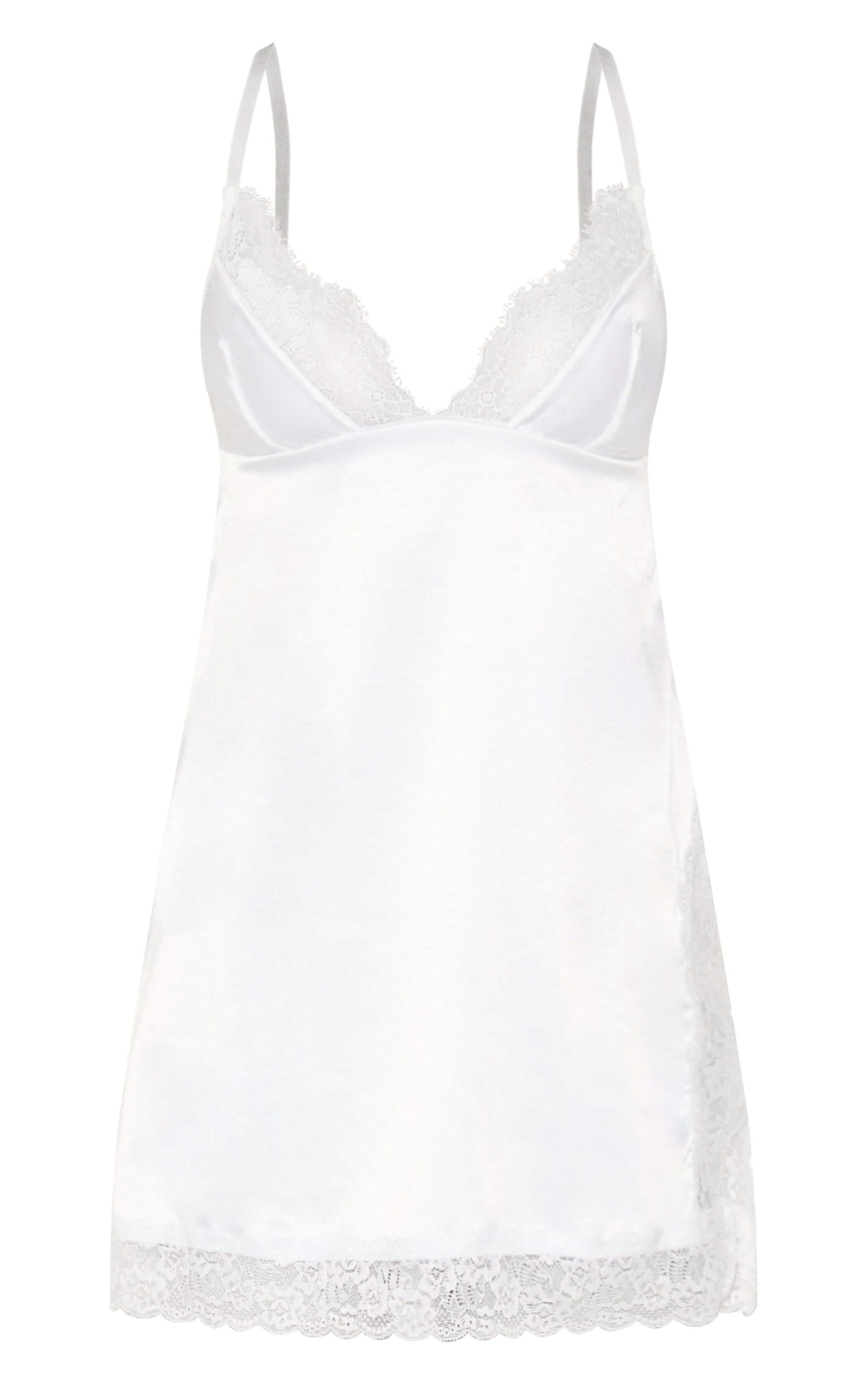 White Satin Lace Split Detail Slip Dress image 5