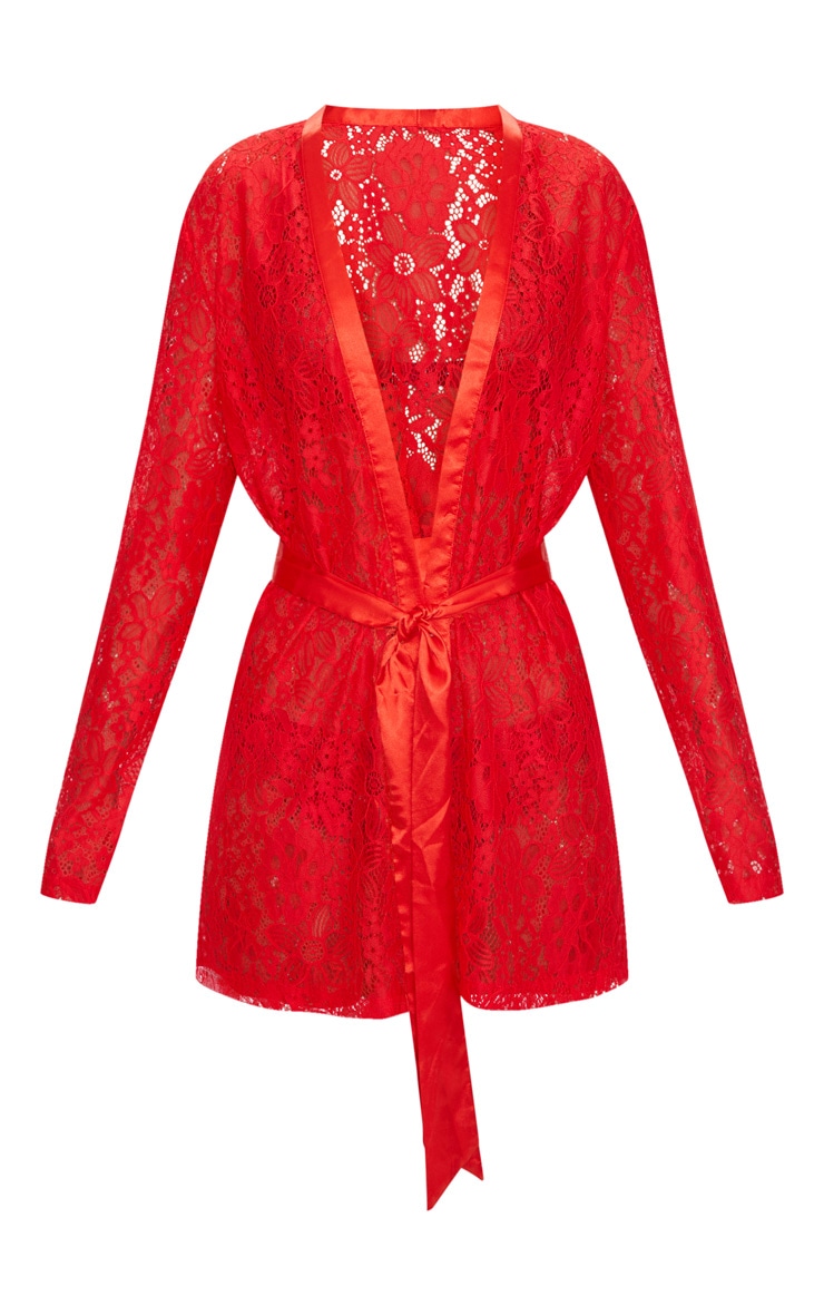 Red Floral Lace Kimono Sleeve Robe PrettyLittleThing USA