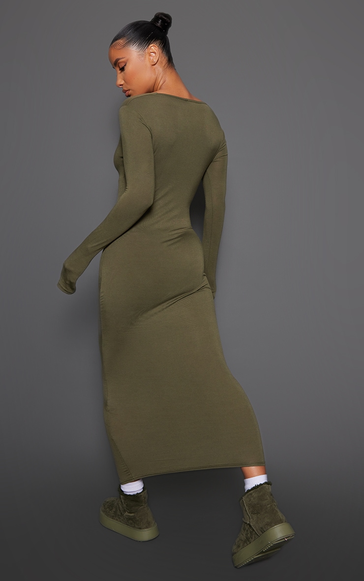  Sage Khaki Jersey Knot Underbust Detail Midaxi Dress image 2