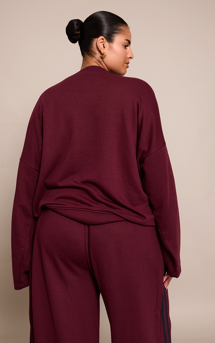 Plus Burgundy Contrast Striped Oversized Sweatshirt image 2