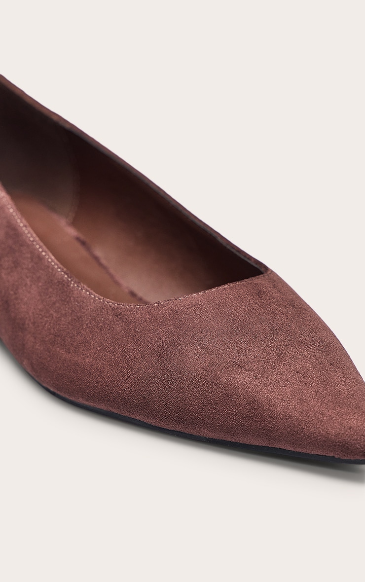 Chocolate Faux Suede Point Toe Ballet Flats image 5
