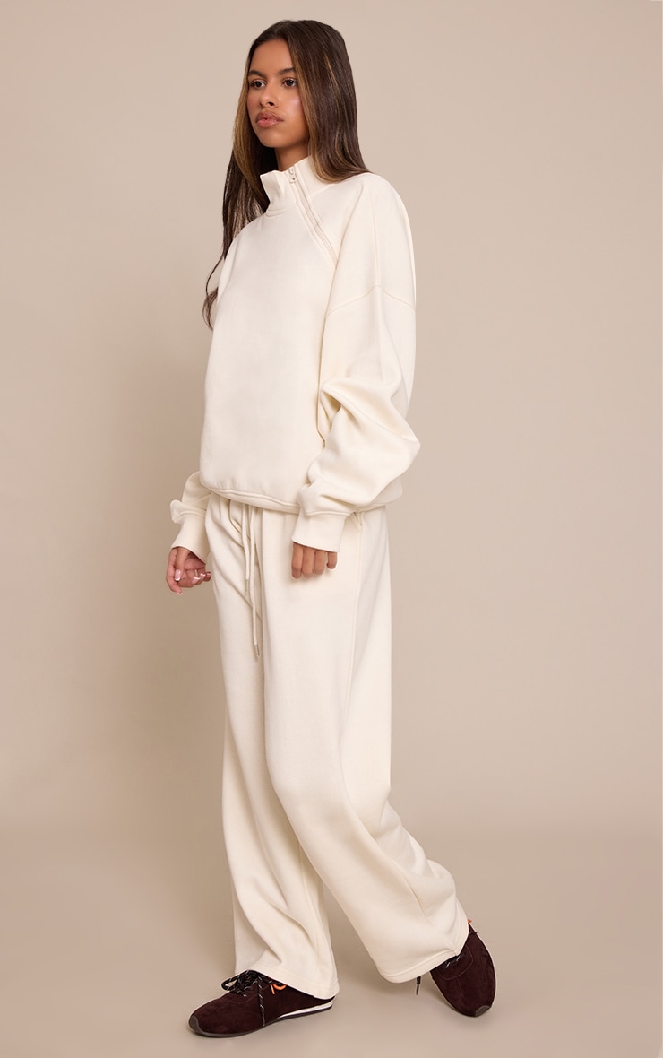 Petite Cream Mid Rise Drawstring Wide Leg Joggers  image 2