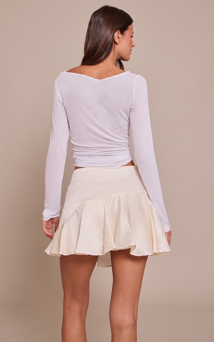 Cream Textured Satin Scalloped Edge Mini Skirt image 3