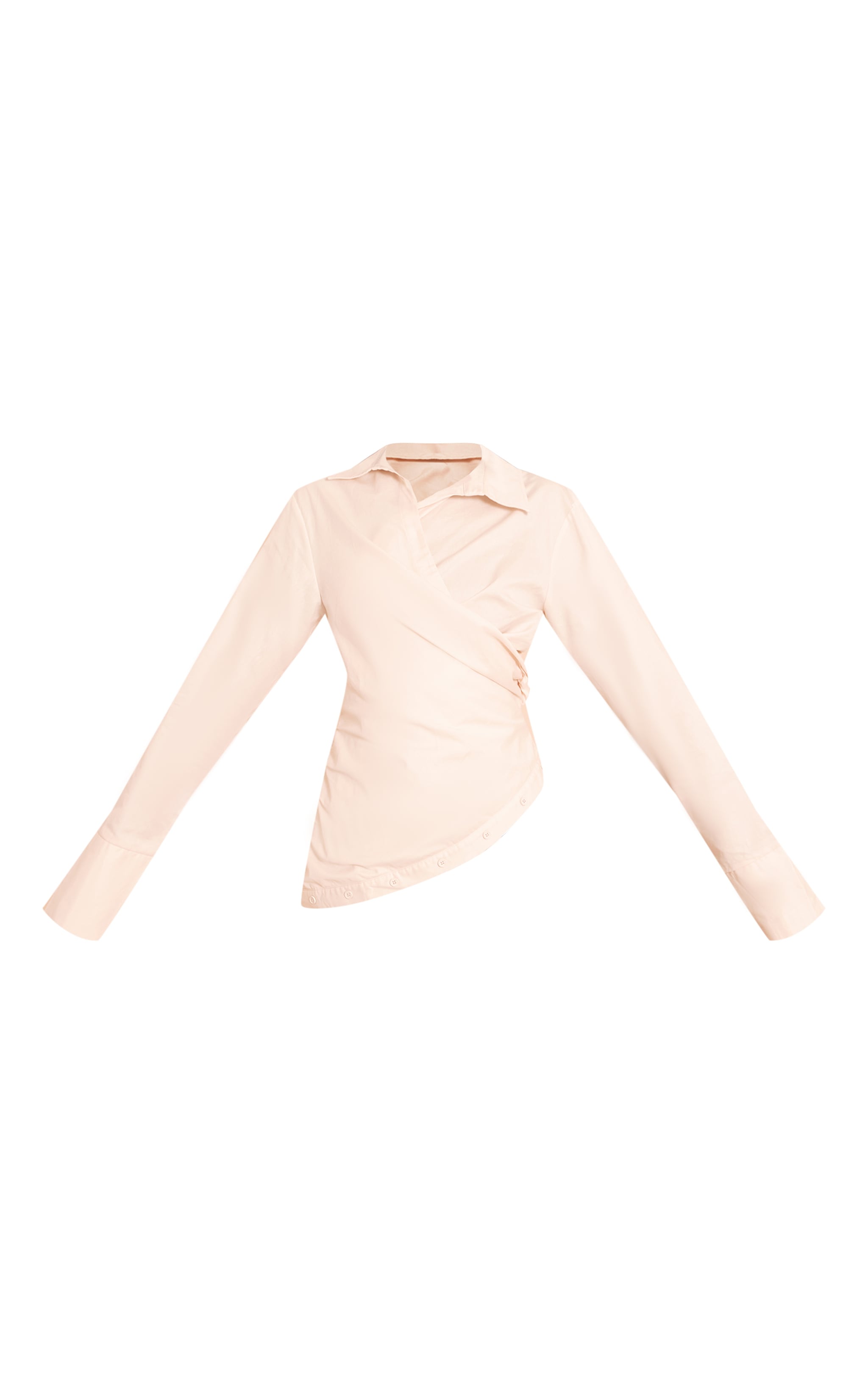 Cream Ruched Wrap Detail Long Sleeve Shirt image 5
