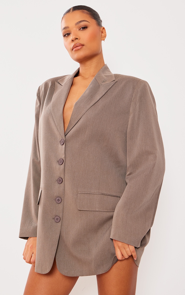 Charcoal Grey Twill Shoulder Pad Blazer Dress Dresses PLT