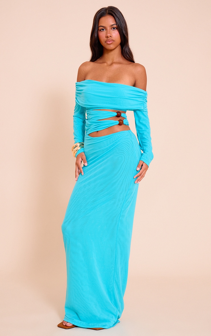 Petite Blue Bead Detail Cut Out Long Sleeve Maxi Dress image 3