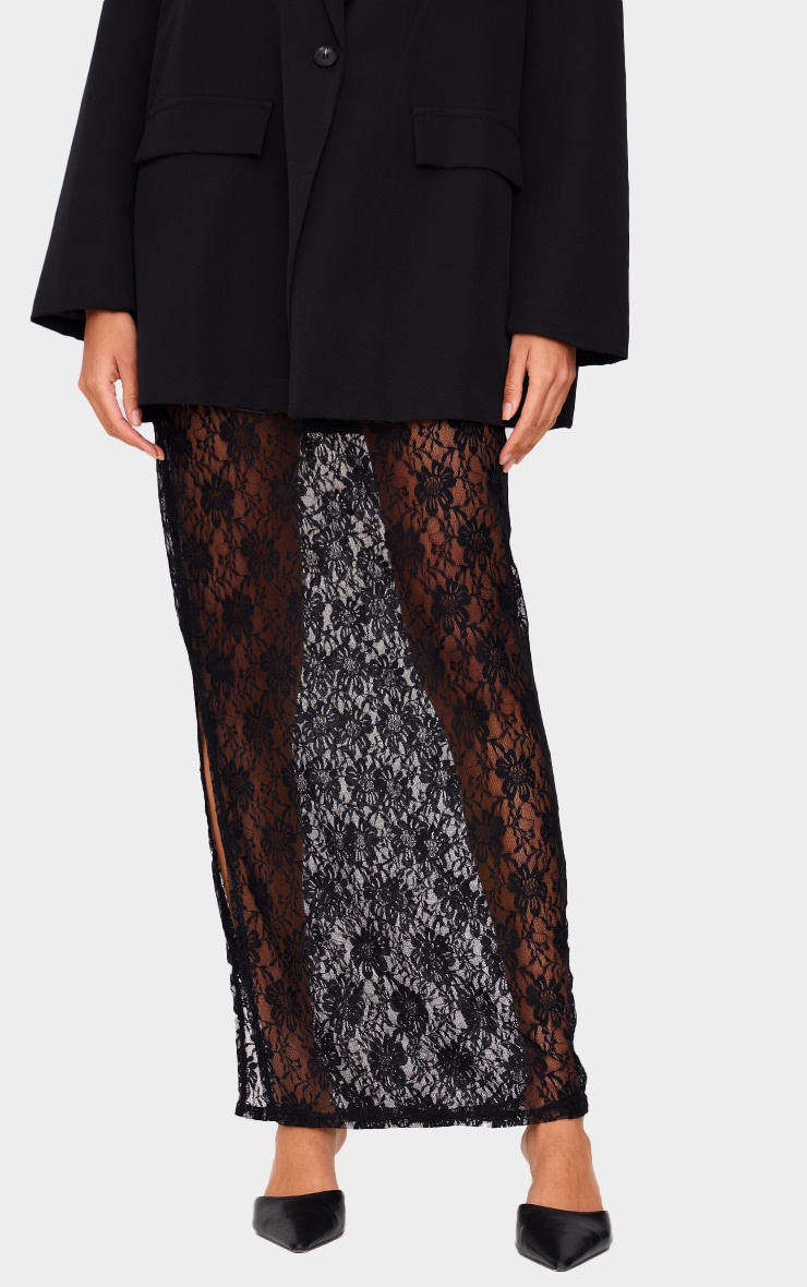 Black Lace Slit Maxi Skirt image 2