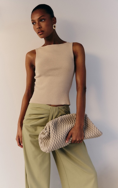 Oatmeal Fine Knit Boat Neck Top