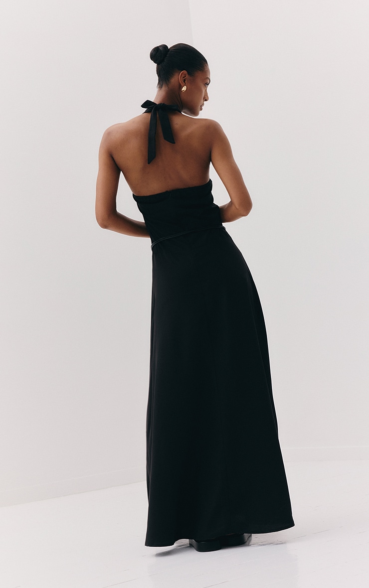 Black Tailored Halterneck Maxi Dress image 2