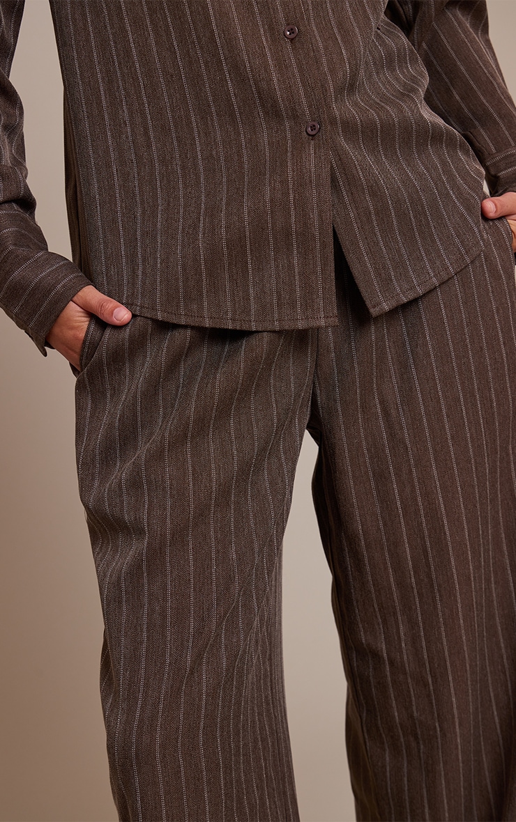 Brown Pinstripe Woven Drawstring Pants image 4