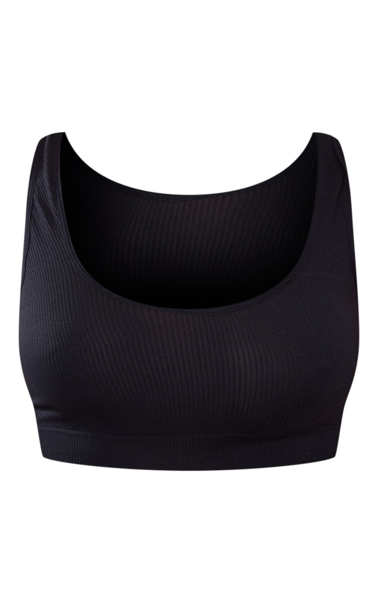 Black Seamless Rib Double Strap Bra PrettyLittleThing UAE