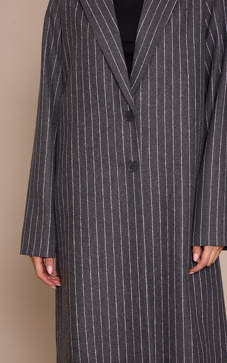 Grey Pinstripe Wool Look Coat image 4