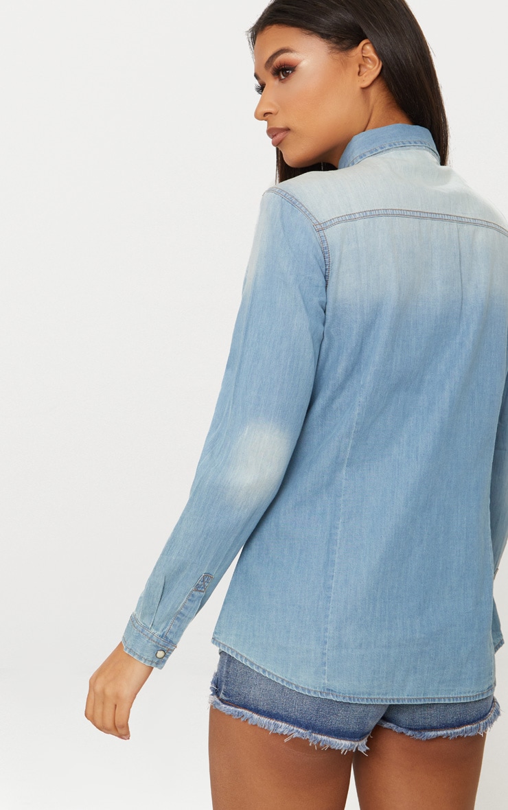 Light Wash Denim Shirt Denim PrettyLittleThing