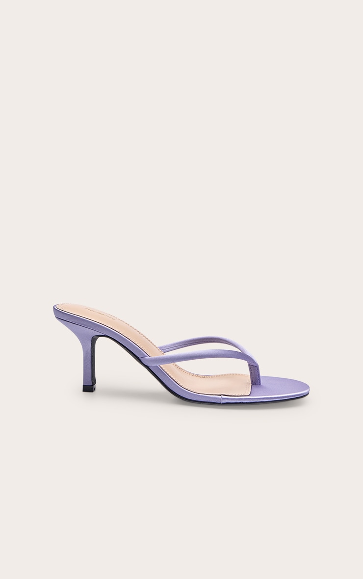 Lilac Satin Toe Thong Heeled Mules image 2