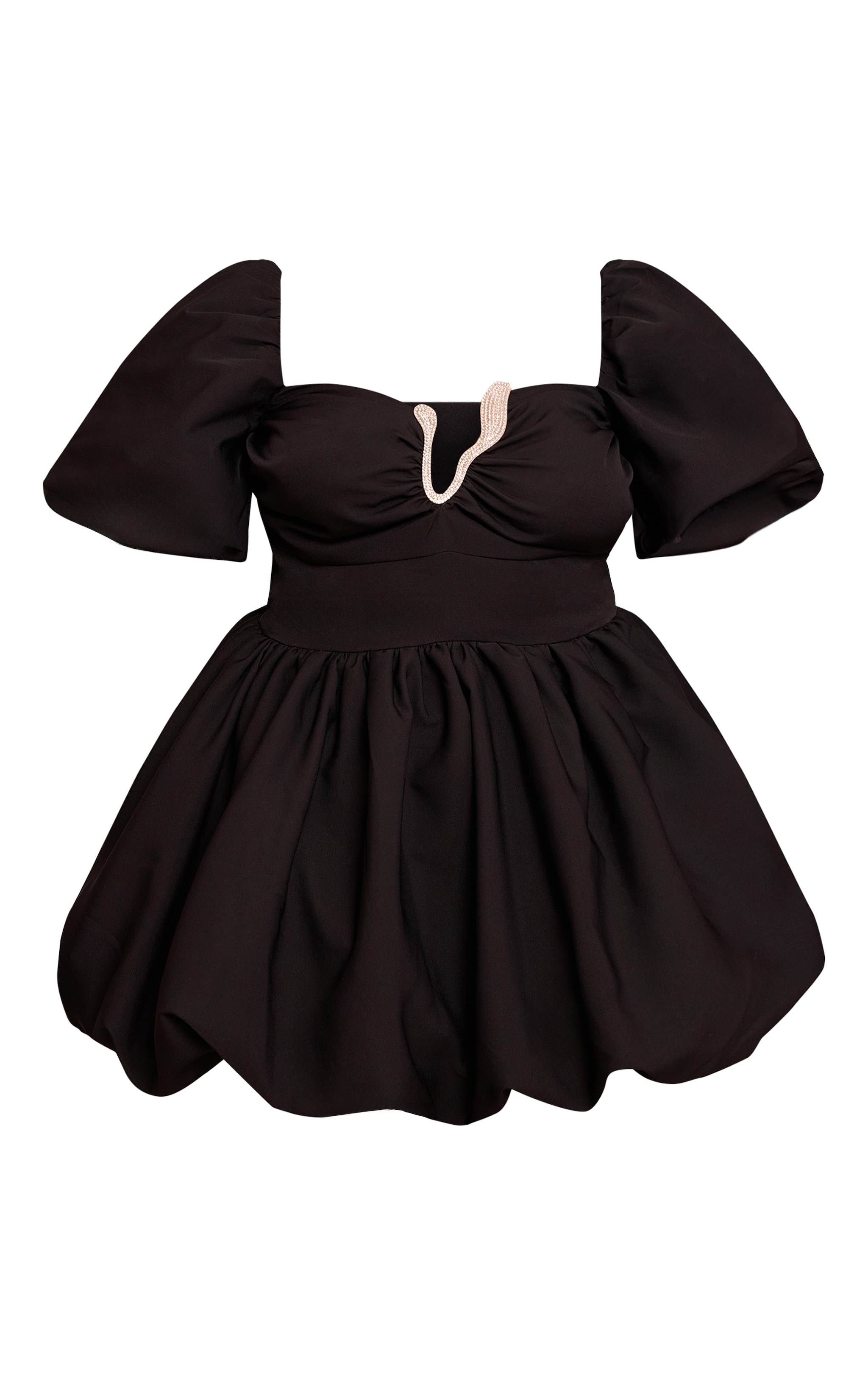 Plus Black Woven Diamante Trim Puffball Mini Dress image 5