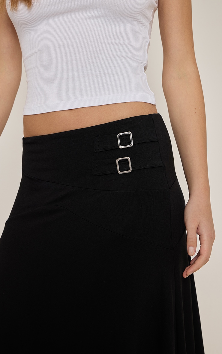 Black Buckle Detail Jersey Midi Skirt image 5