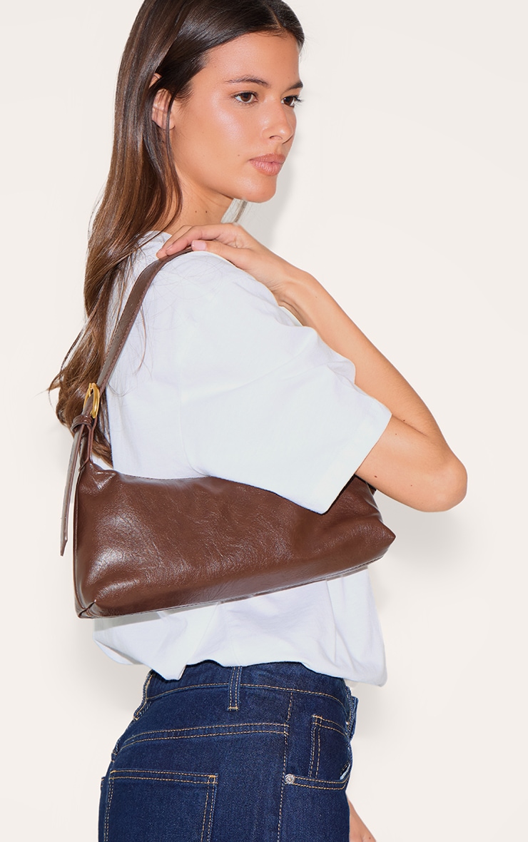 Chocolate Crinkle Pu Buckle Detail Shoulder Bag image 5