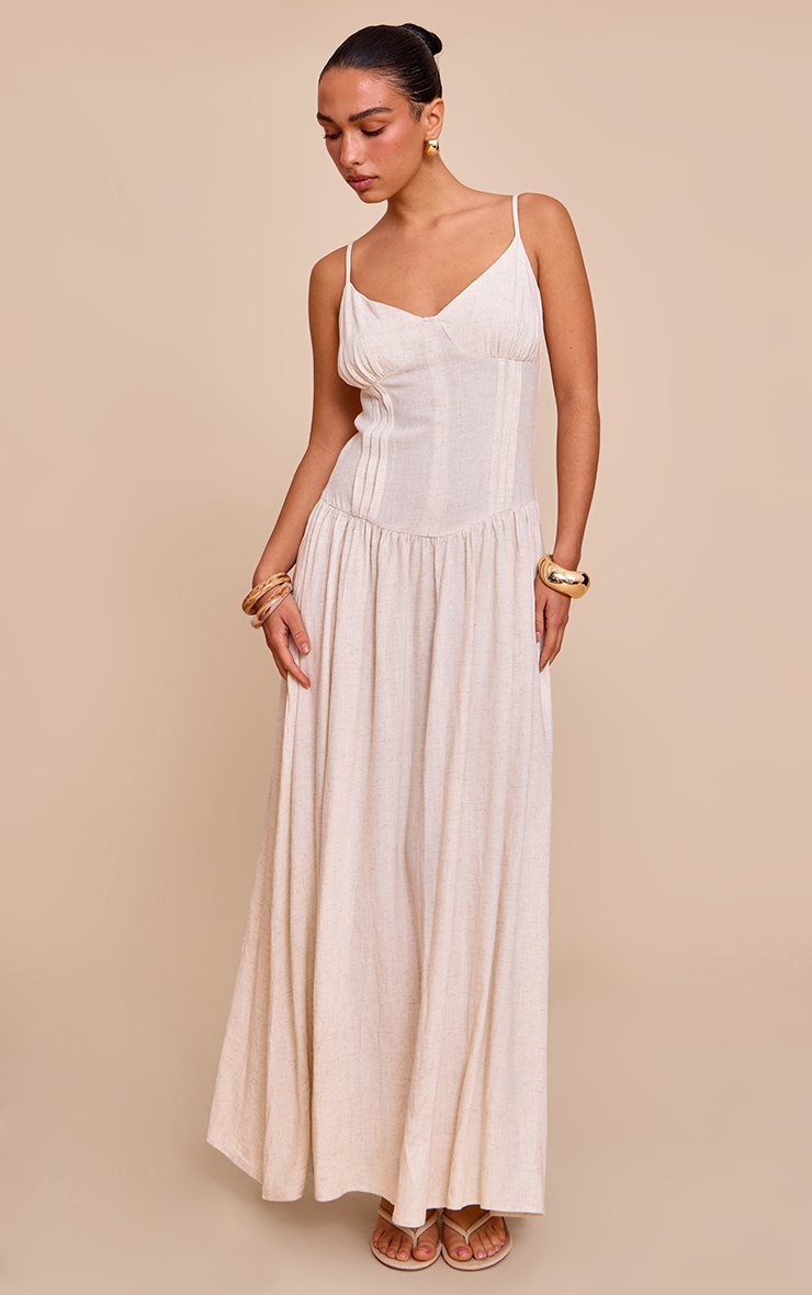 Natural Textured Woven Pleat Detail Maxi Dress image 3