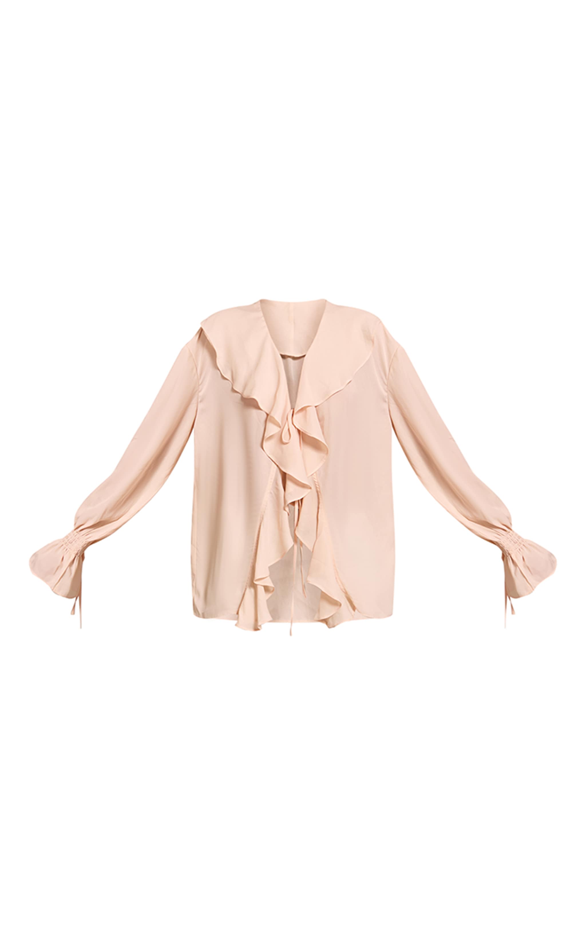 Blouse en mousseline de soie crème au beurre nouée devant à volants image 5