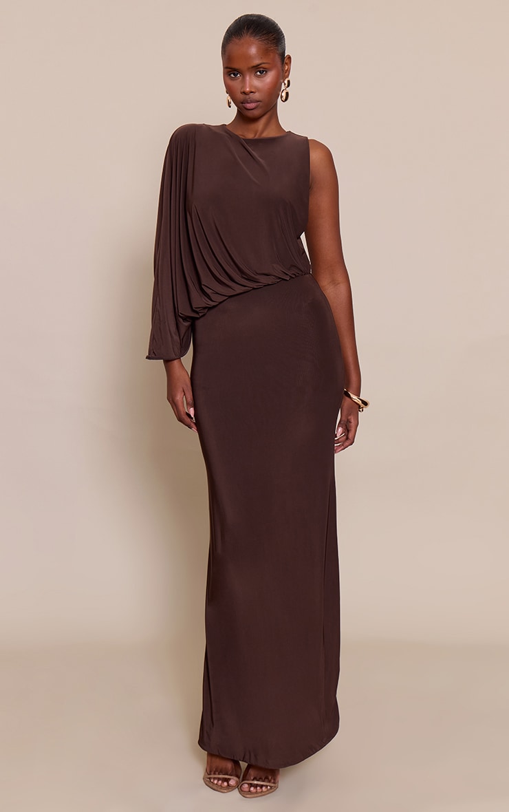 Chocolate Slinky Asymmetric Slouchy Maxi Dress