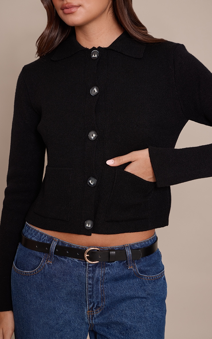 Black Pocket Detail Button Down Knitted Cardigan  image 4