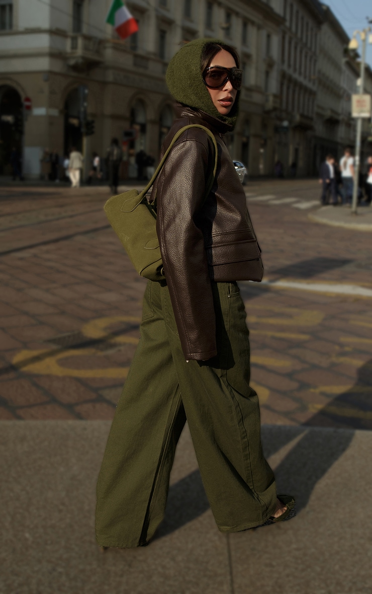 Chocolate Faux Leather Oversized Jacket image 4