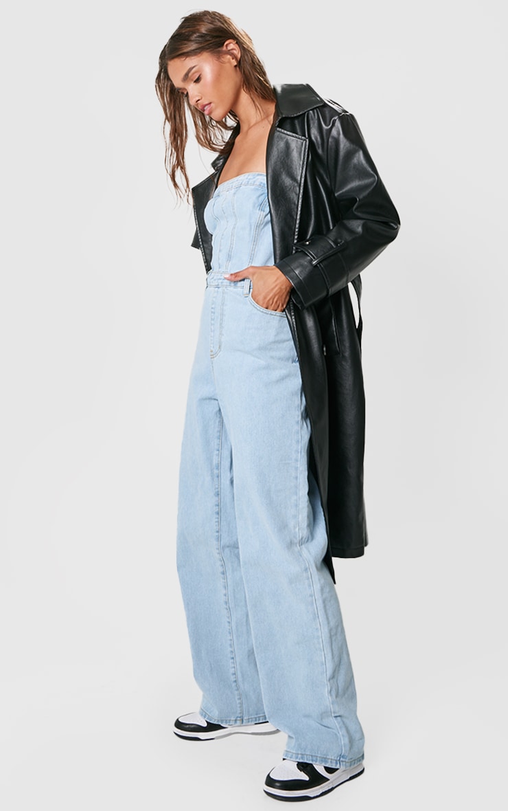 Light Blue Wash Bandeau Denim Jumpsuit Denim PrettyLittleThing CA