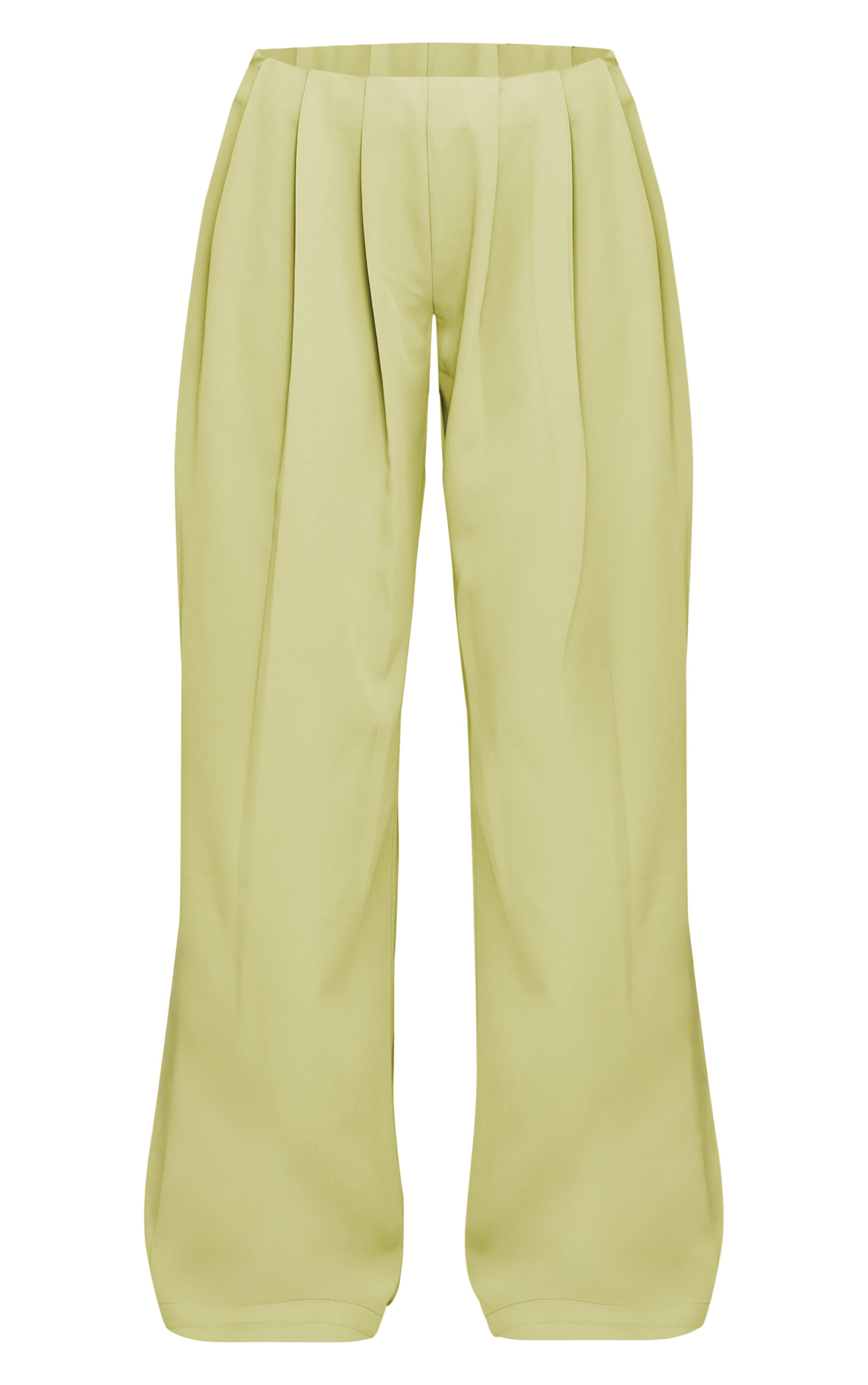 Pale Lime Woven Pleated Low Rise Wide Leg Pants image 5