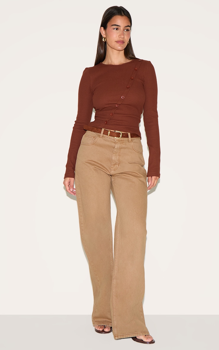 Black Waffle Asymmetric Button Up Long Sleeve Top image 3