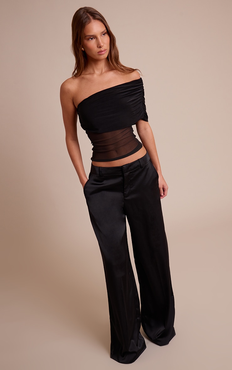 Black Mesh Panel Detail Asymmetric Long Top  image 3