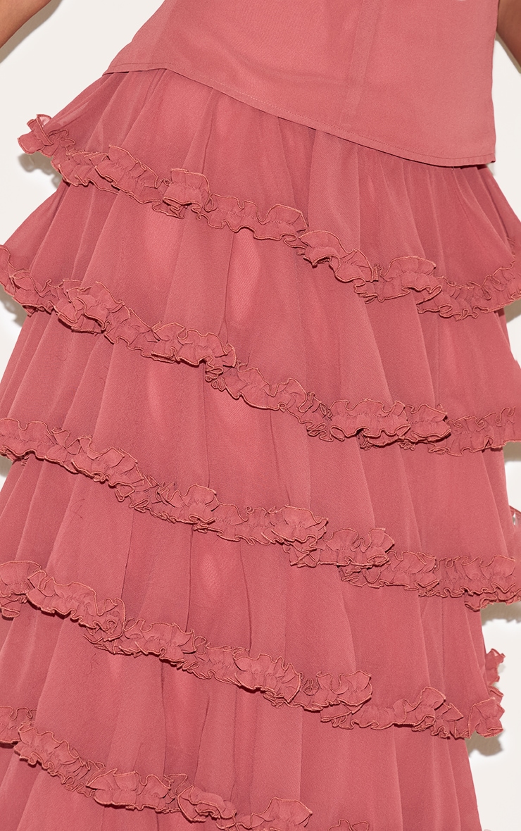 Plus Blush Rose Chiffon Tiered Frill Maxi Skirt image 4
