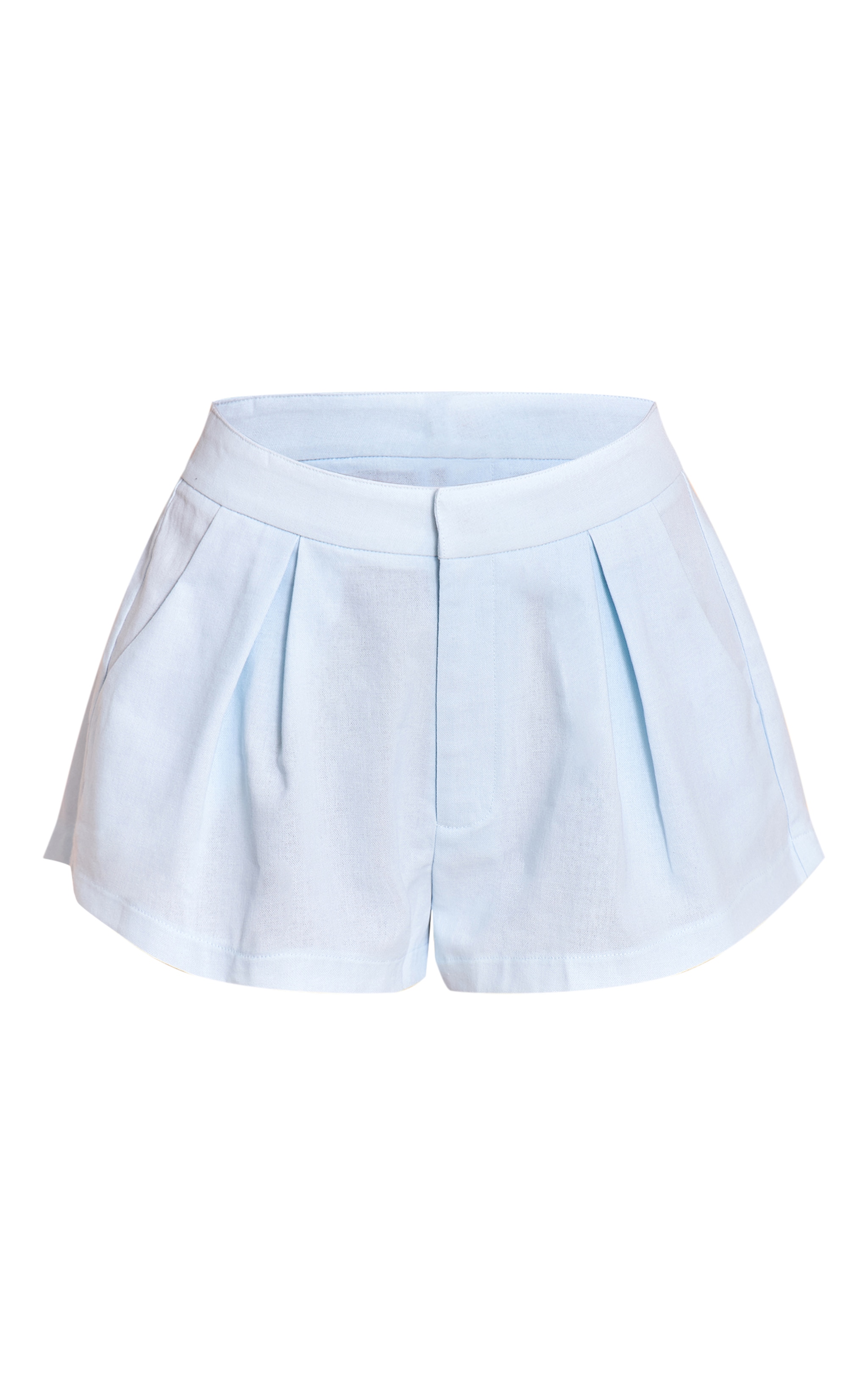 Baby Blue Linen Look Woven Tailored Shorts image 6