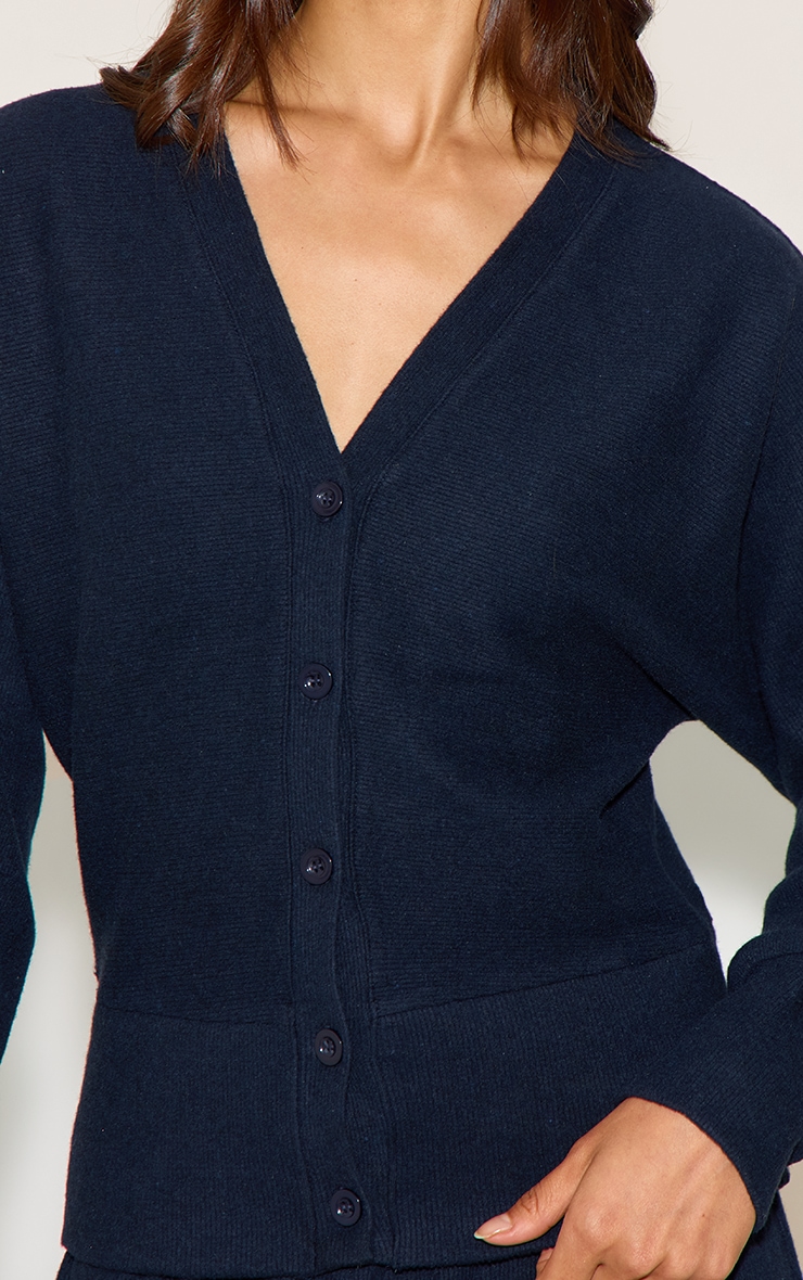 Navy Soft Ribbed Button Up Cardigan image 4