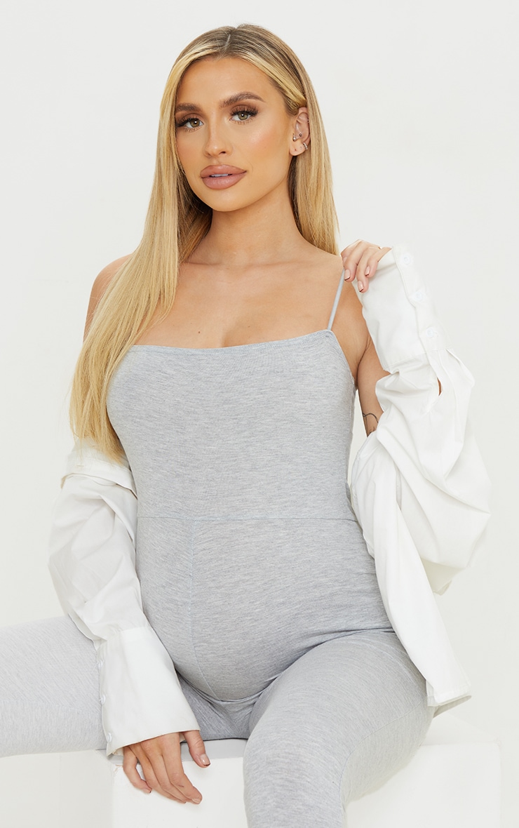 Maternity Grey Basic Strappy Jumpsuit image 4