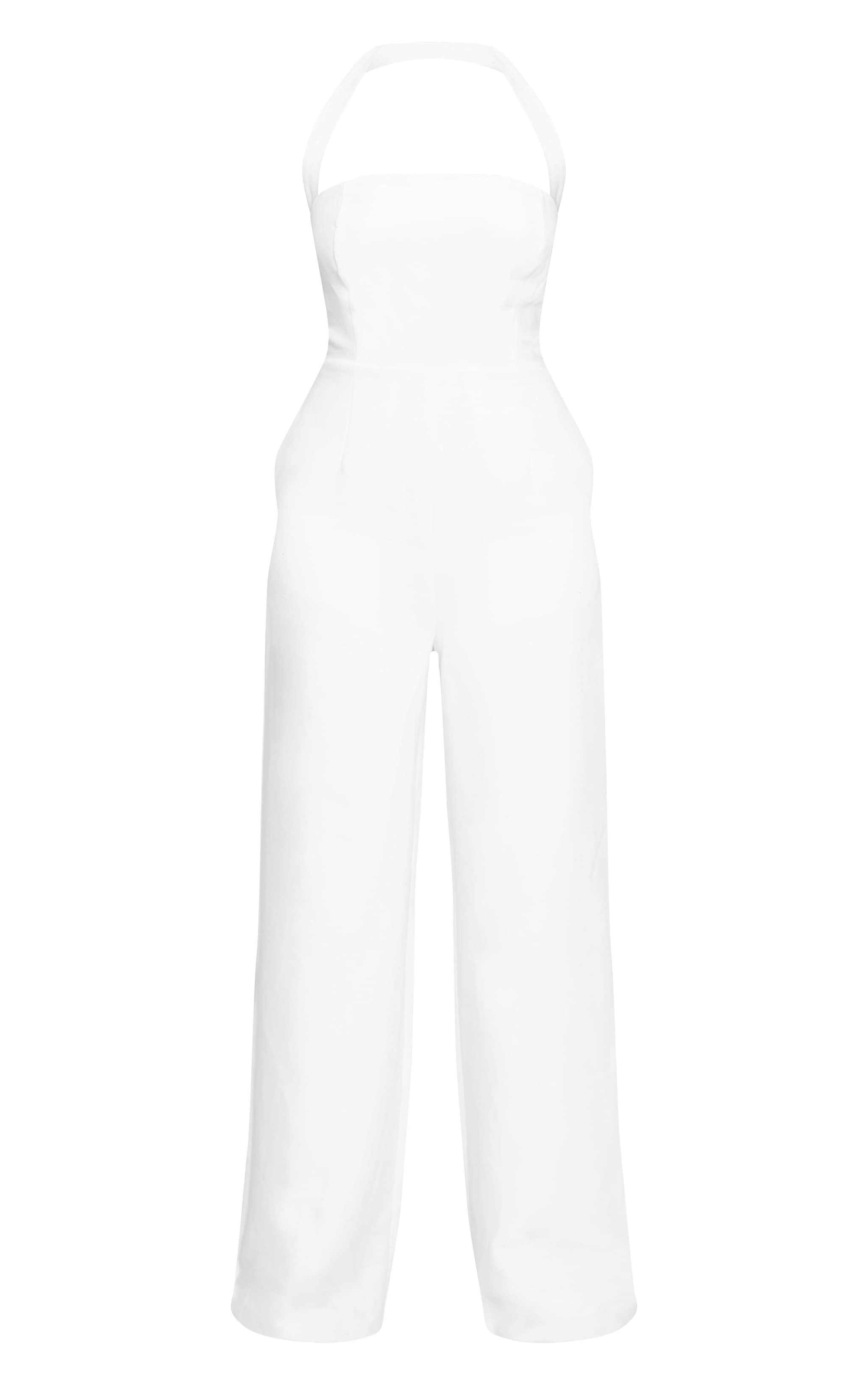 Cream Premium Woven Halter Neck Wide Leg Jumpsuit image 5