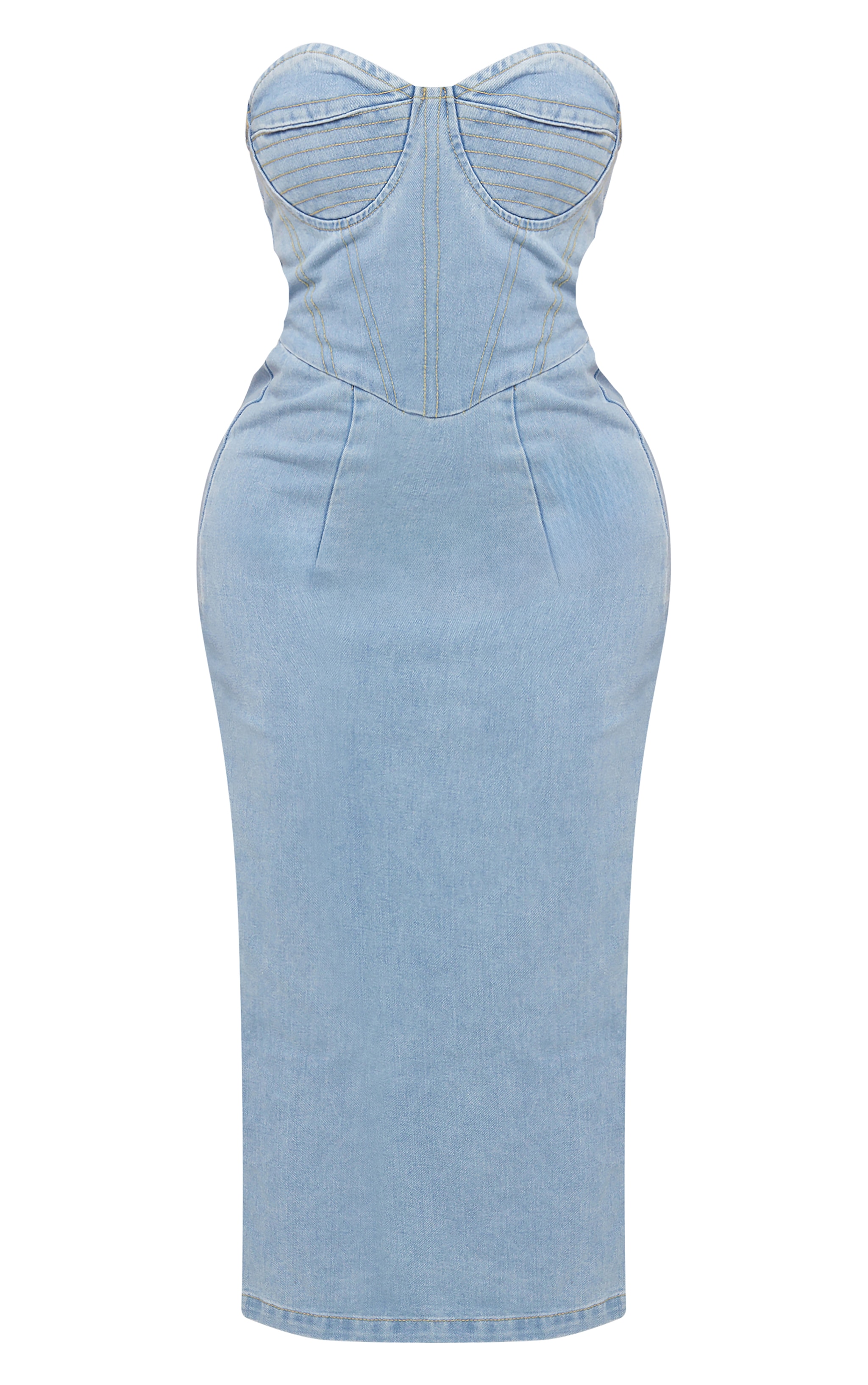 Shape Light Blue Denim Seam Detail Bandeau Maxi Dress image 5