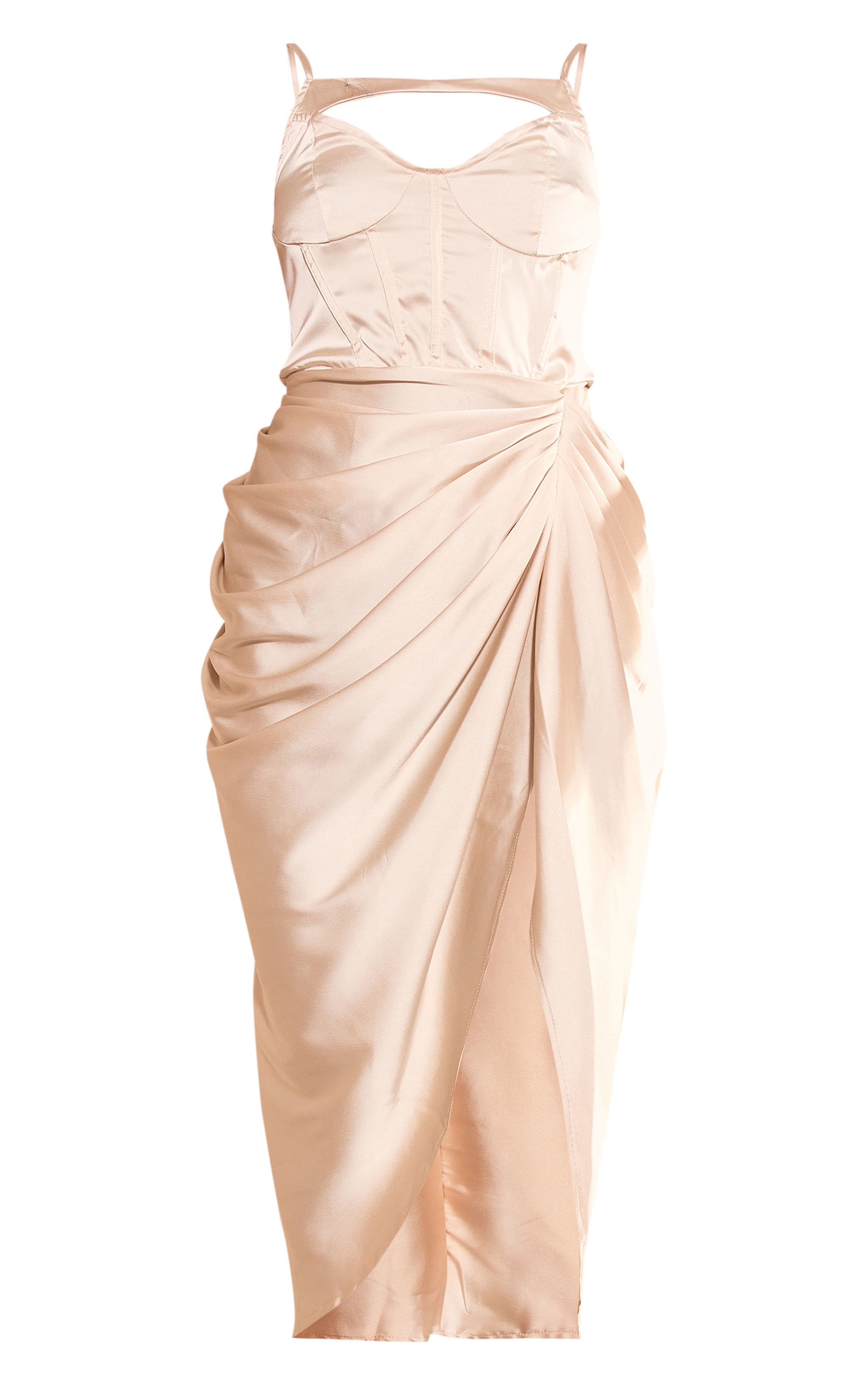 Champagne Satin Corset Detail Midi Dress image 5