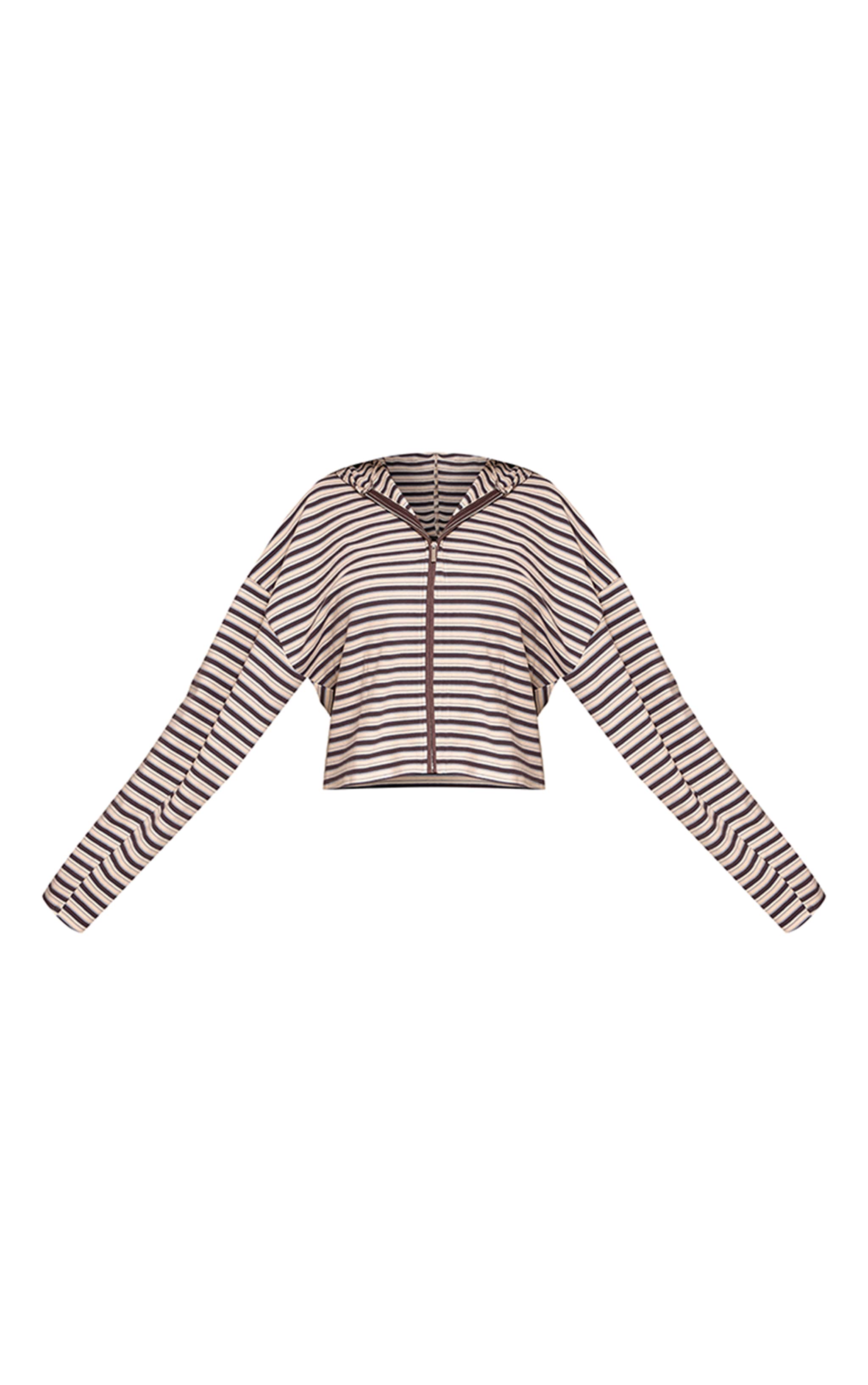 Tall Brown Striped Soft Fleece Zip Up Jacket image 5