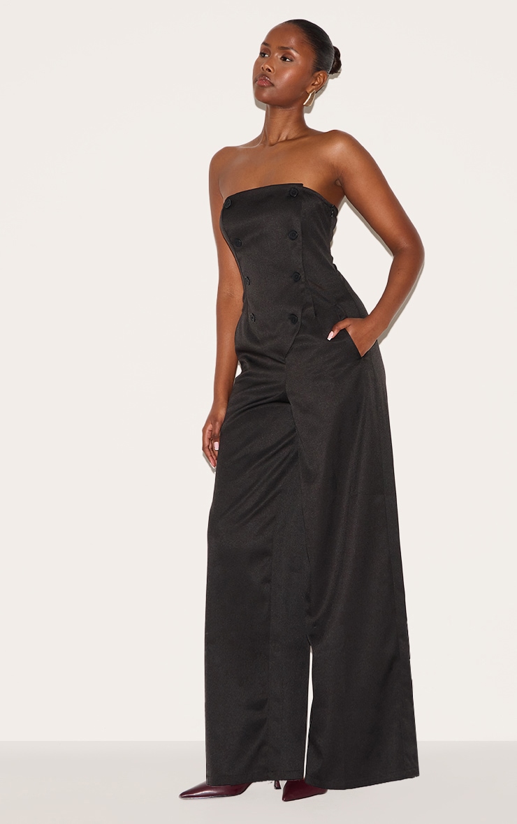 Combinaison de tailleur bustier large tissée noire à boutons image 3