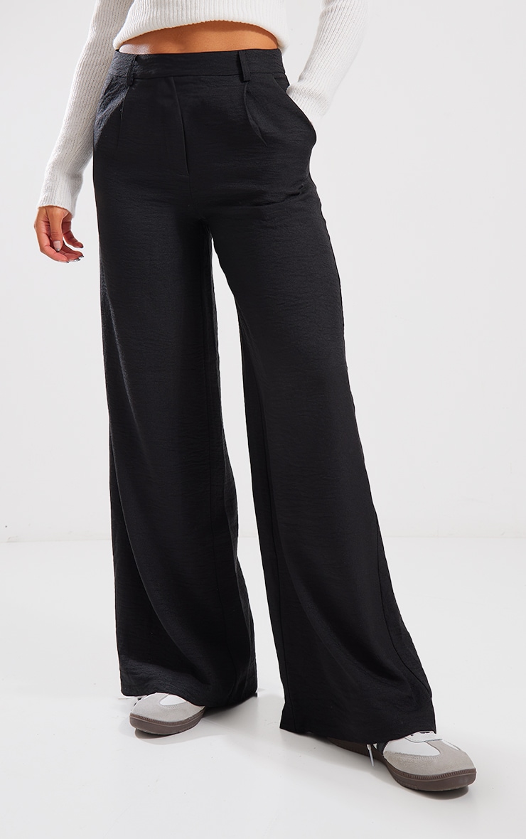 Black Marl Woven Pleat Front Straight Leg Tailored Trousers image 2