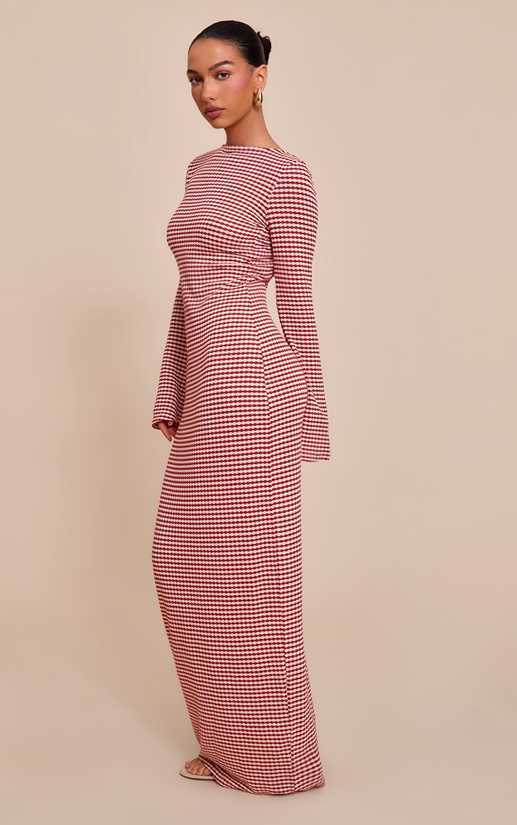 Rust Monochrome Textured Scoop Back Long Sleeve Maxi Dress image 3