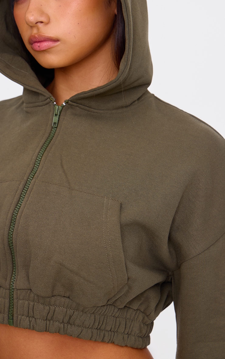 Olive Premium Cropped Waistband Detail Sweat Hoodie image 4