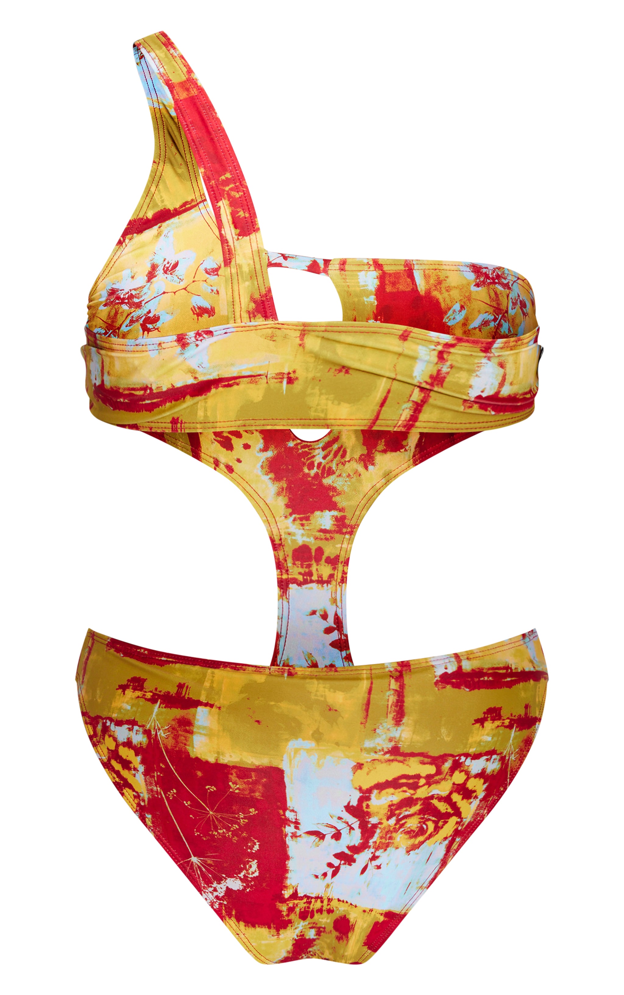 Multi Abstract Print One Shoulder Cut Out Swimsuit image 2