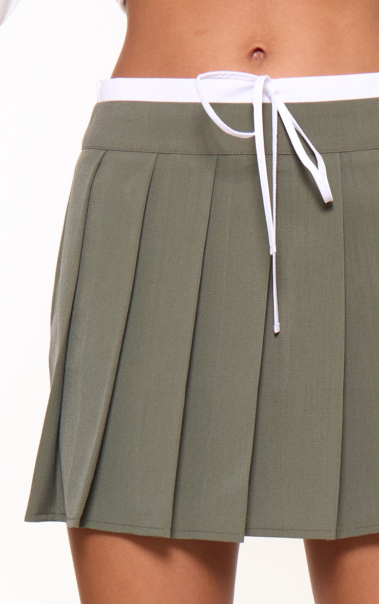 Khaki Drawstring Double Waistband Tailored Skirt | Bottoms ...