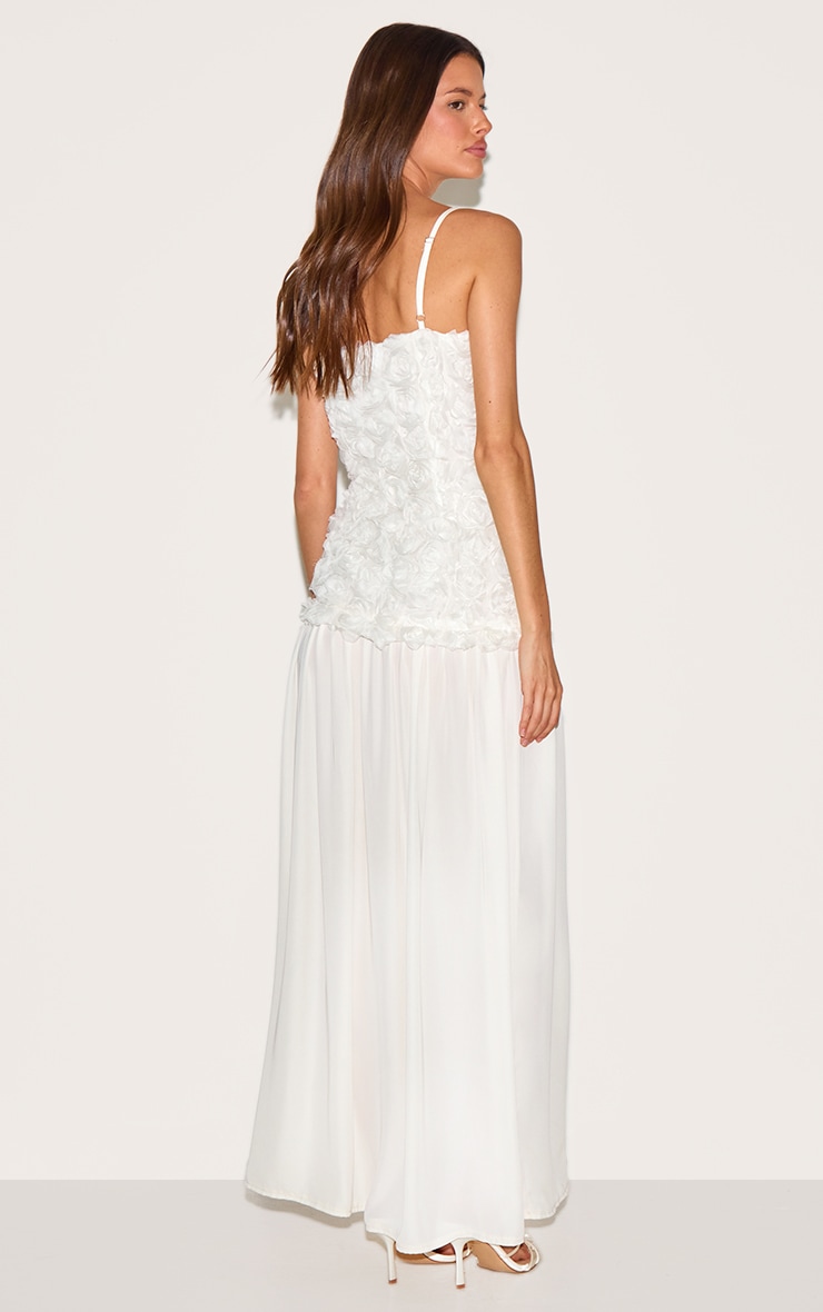 Cream Floral Dropped Waist Maxi Dress image 2