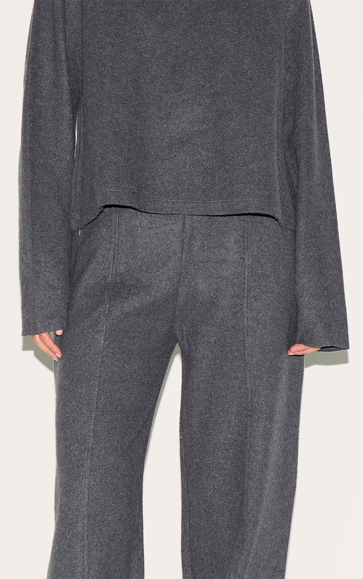 Charcoal Soft Ribbed Straight Leg Pants image 4