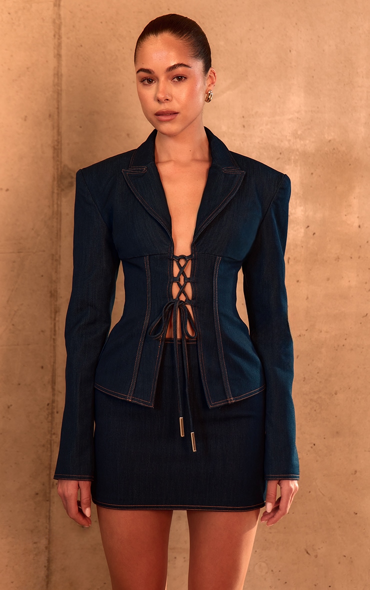 PLT Label Micro jupe de tailleur bleu jean image 4